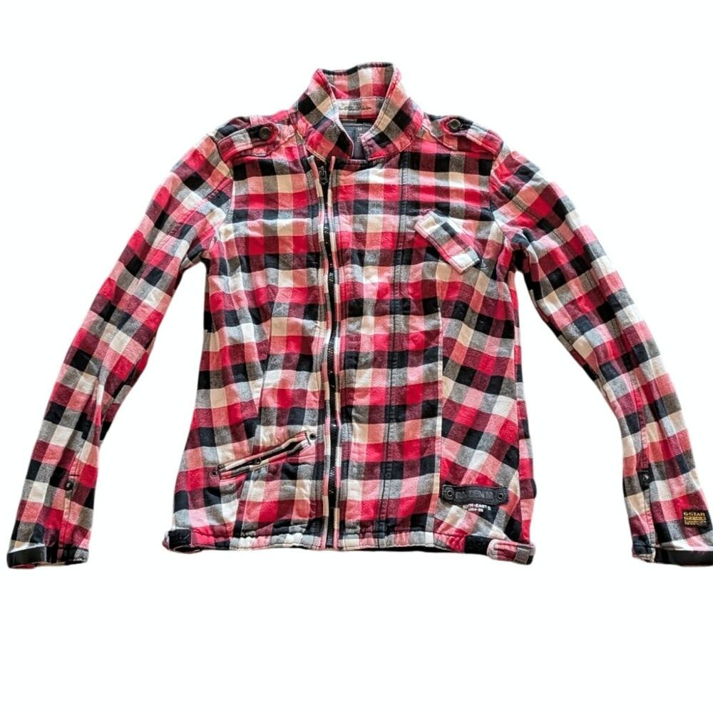 G-Star RWDenim streetwear military jacket. Sz M. Cotton. Red check. Y2k 
cotton